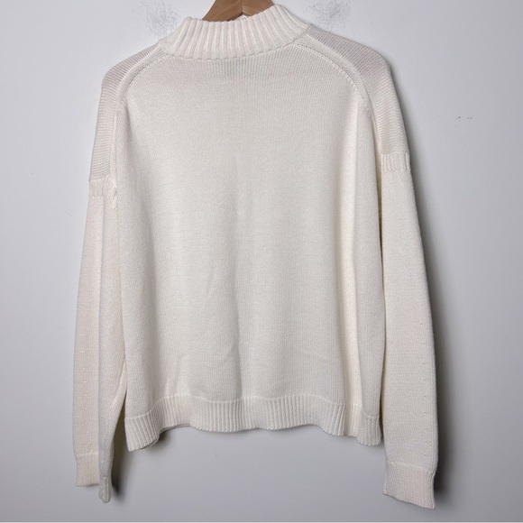 J. Crew Patch Pocket Mock Neck Relaxed Fit Sweater Cream Coastal Transitional - Picture 10 of 13